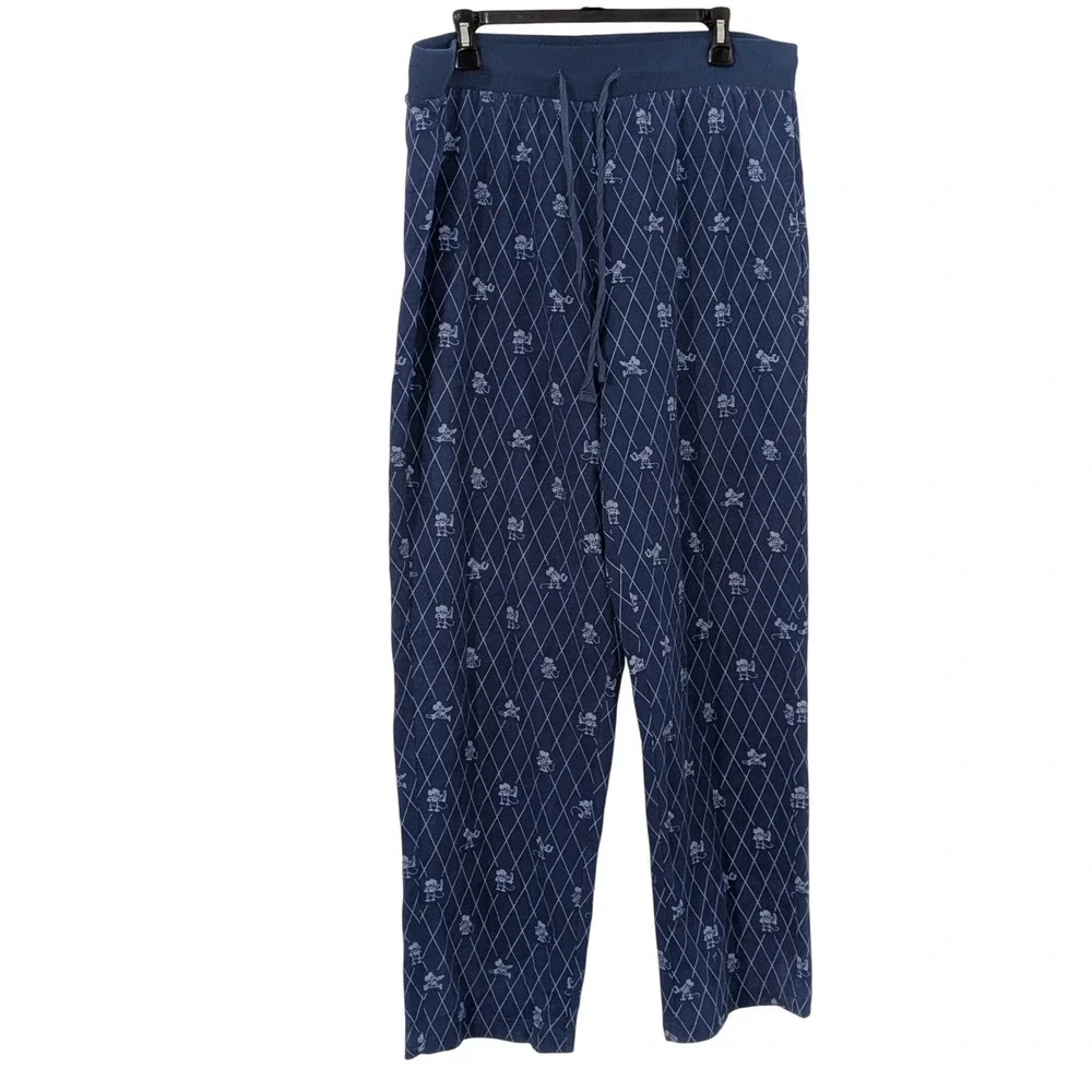 Disney Store Mens Blue‎ Mickey Mouse Diamond Grid Pajama Pants Large Drawstring